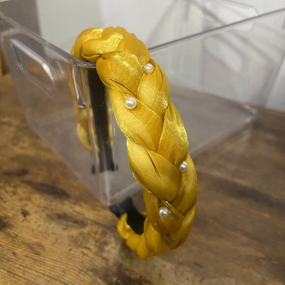 Braided Satin Gold Pearl Accent Headband - Picture 1 of 2